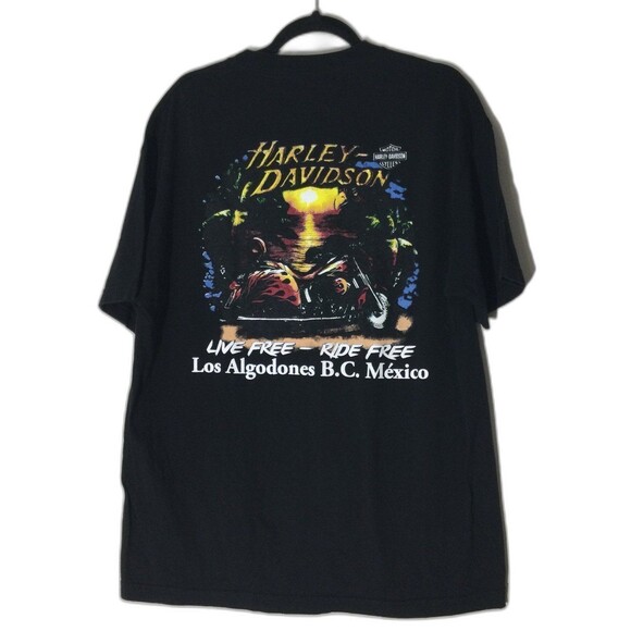 Harley-Davidson T-Shirt Men's 2XL Black Los Algodones Mexico Live Free-Ride Free - Picture 2 of 7